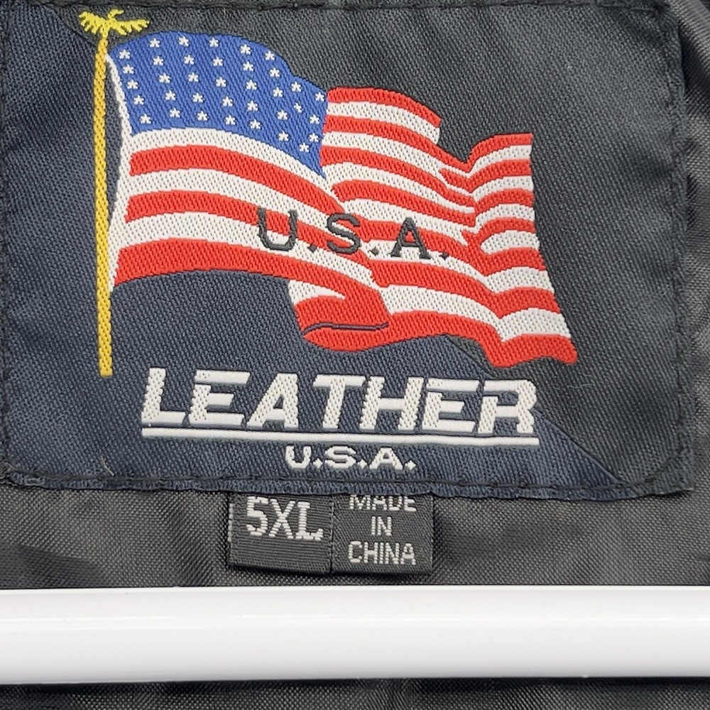 USA Leather Motorcycle Vest Men's 5XL Black Eagle Biker Snap Front Leather Vest - Picture 4 of 14